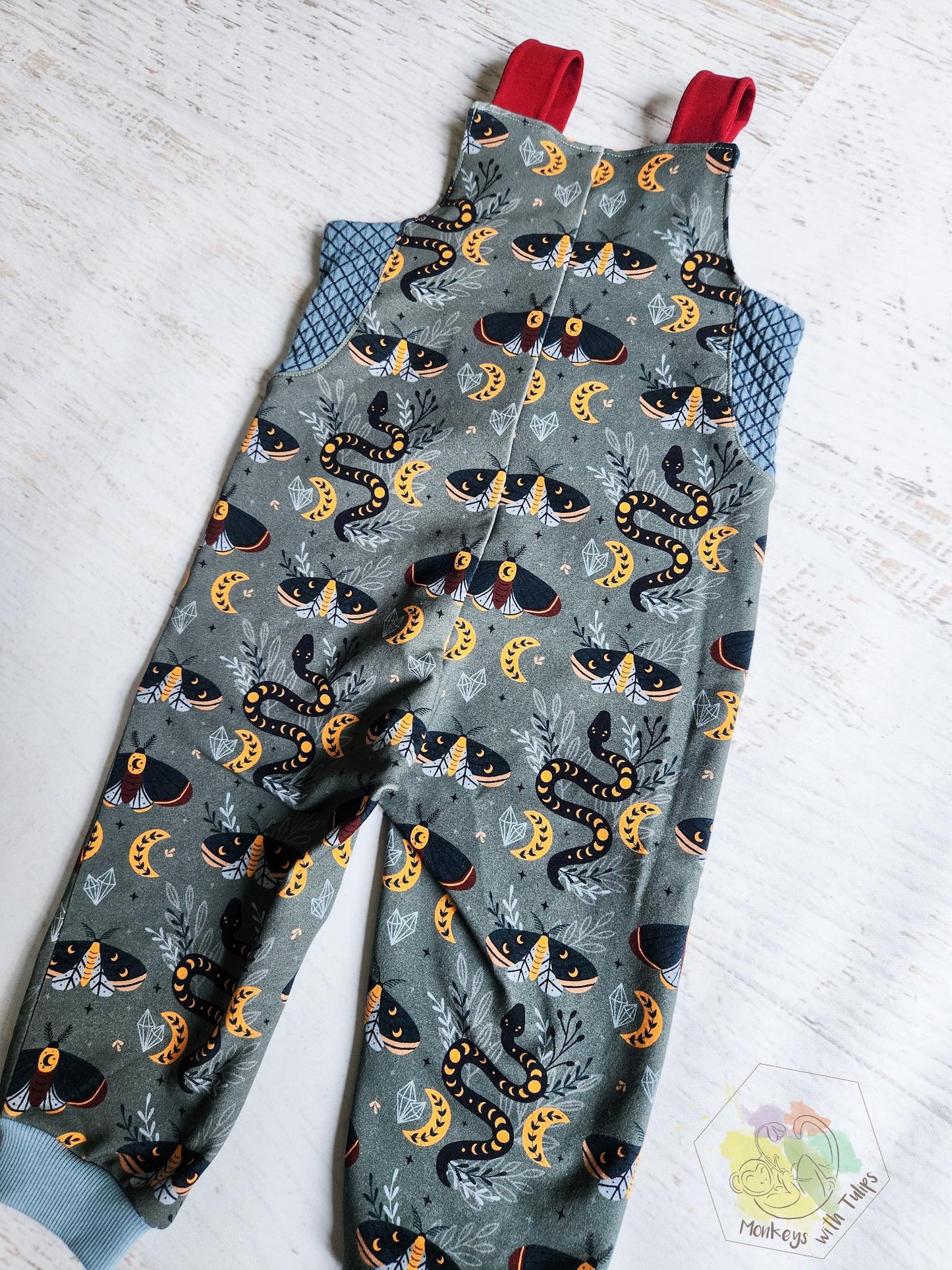 Mystical Forest Critter comfy overalls, size 12/18 month
