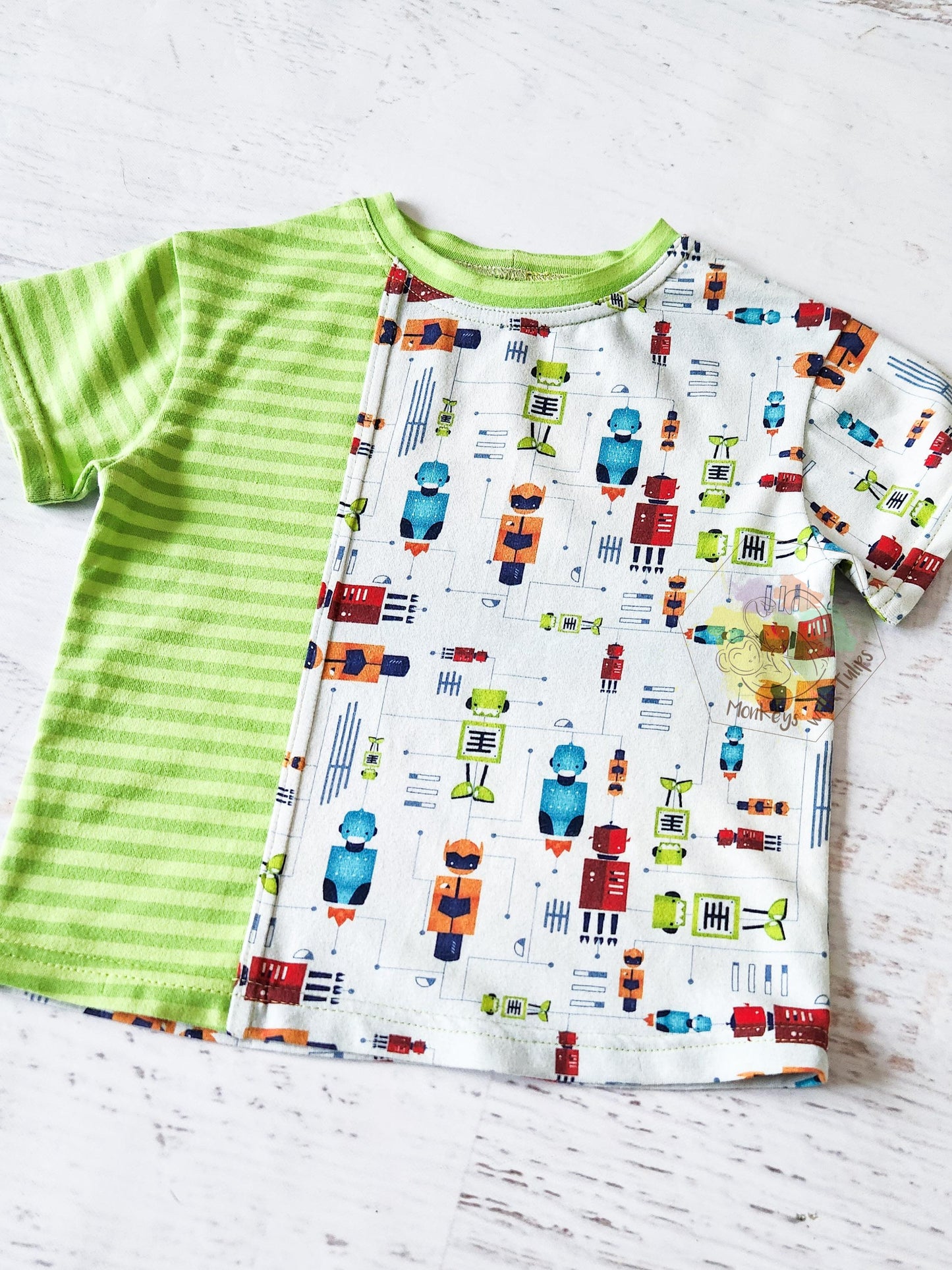 Robot Stripes duo tee, size 2T
