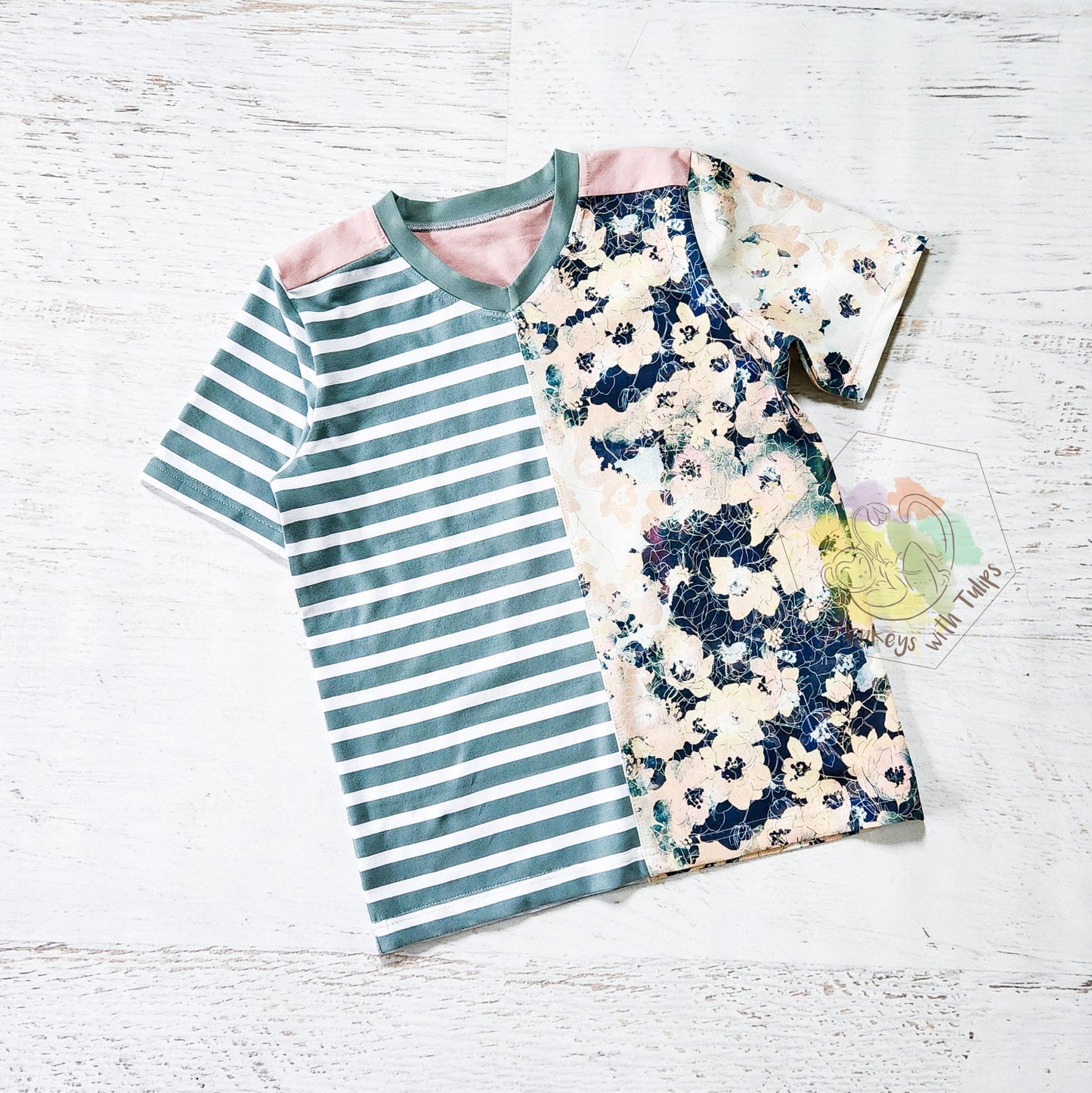 Floral and striped tee, size 11/12 youth