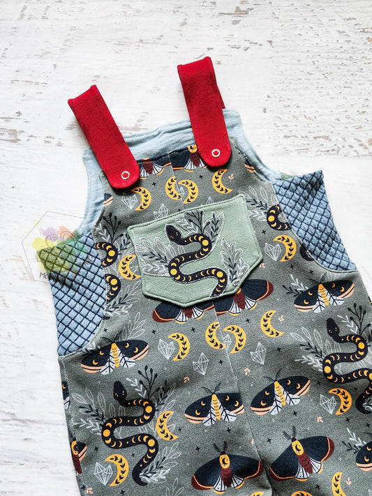 Mystical Forest Critter comfy overalls, size 12/18 month