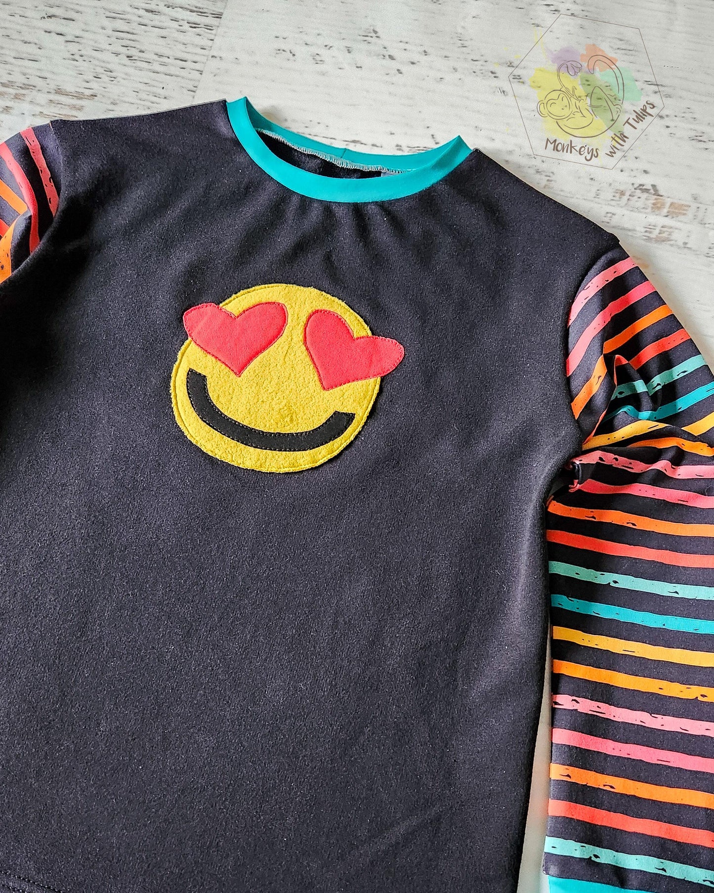 Handmade Emoji long sleeve tee, size 8/9