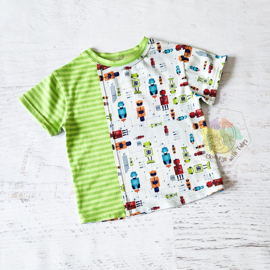 Robot Stripes duo tee, size 2T