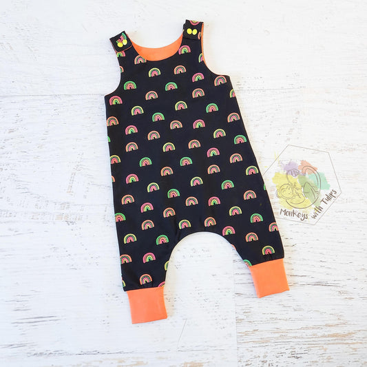 Neon Rainbow slouchy romper, size 3-6 month