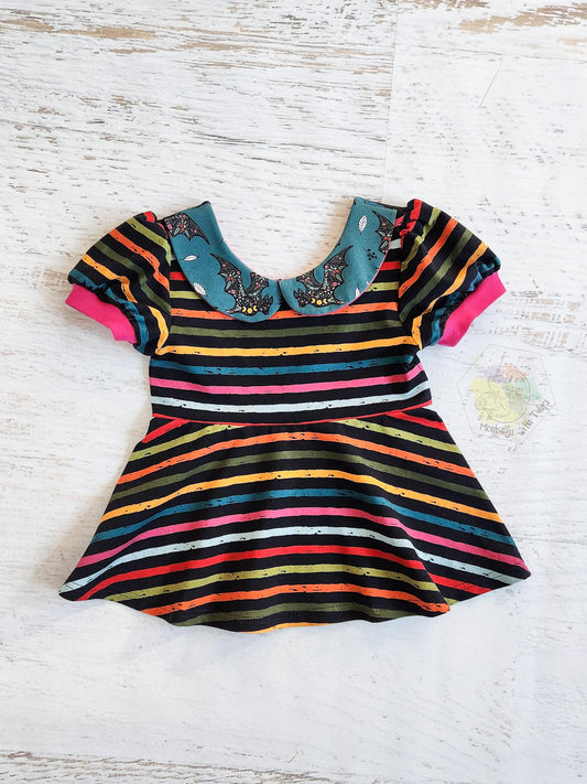 Bat collar striped peplum, size 6